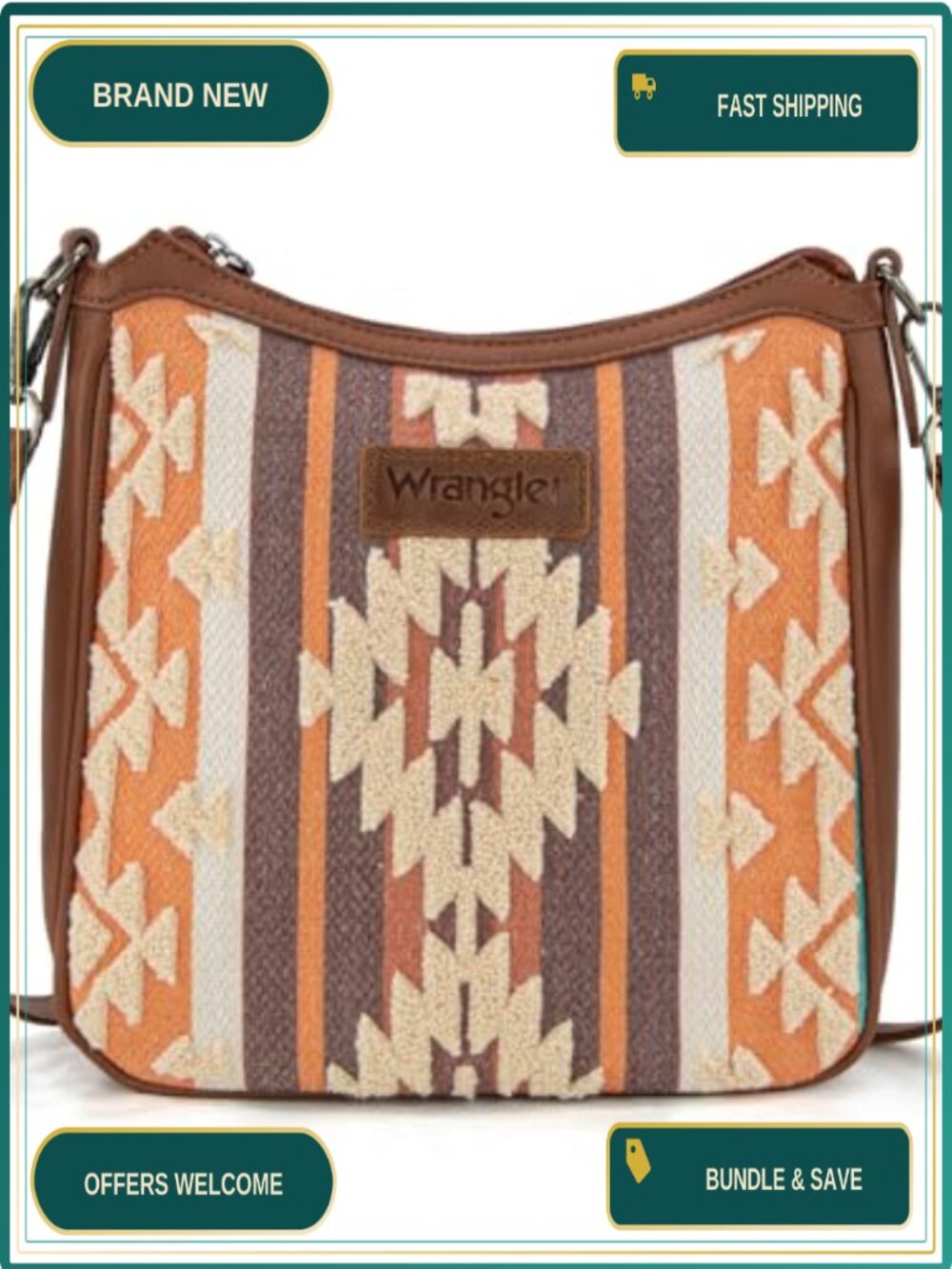 Chenille Crossbody Shoulder Bag Vegan Leather Western Aztec Satchel